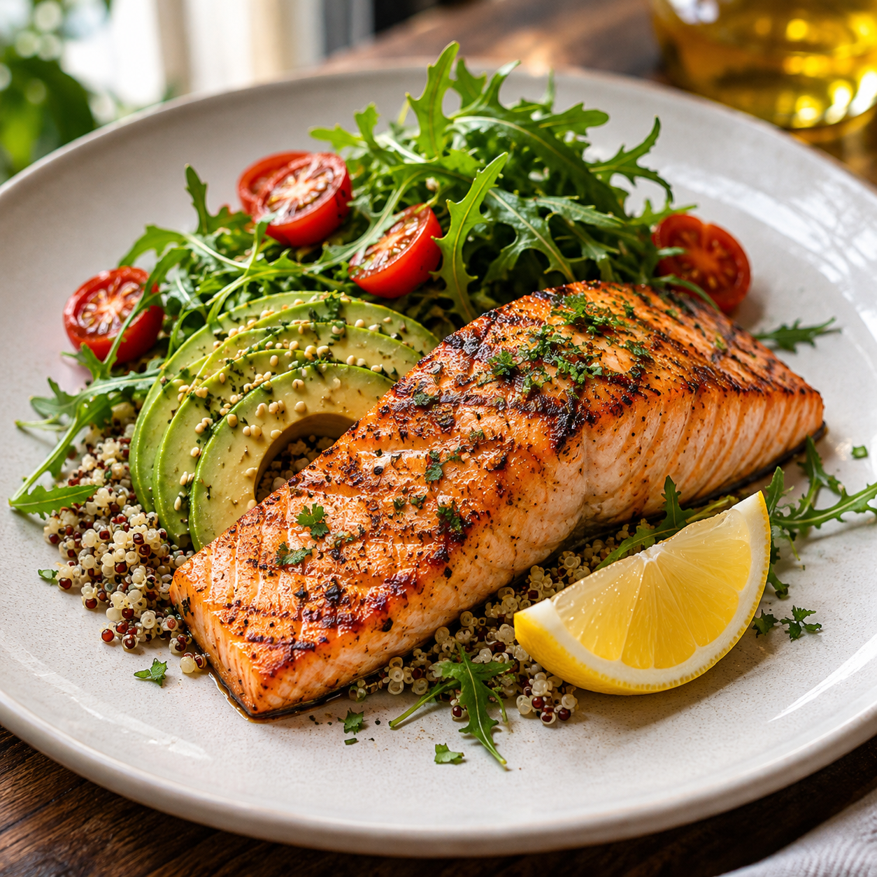 Grilled salmon with fresh salad