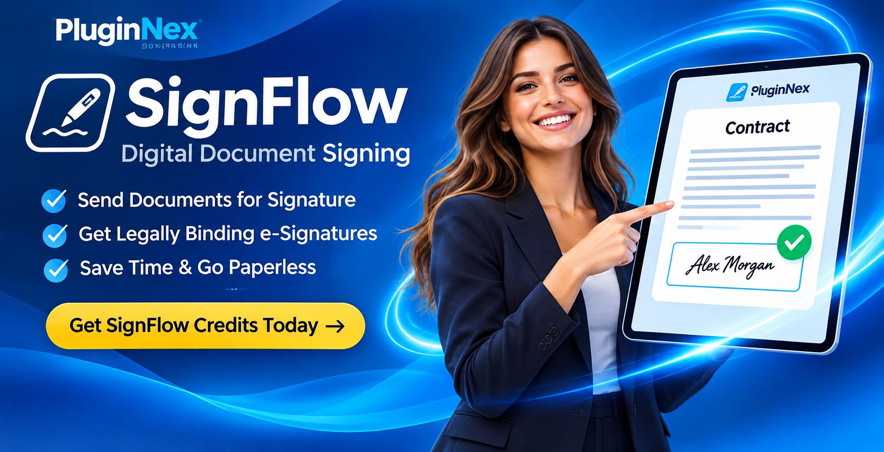 PluginNex SignFlow — Digital Document Signing. Send documents for signature, get legally binding e-signatures, save time and go paperless.